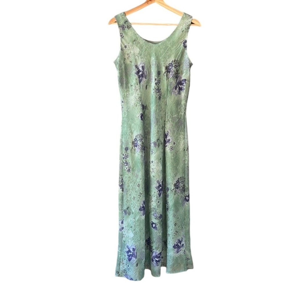 Vintage Y2K Karin Stevens 12 Crinkled Floral Sheath Maxi Dress Sage Purple Fairy - Picture 6 of 6